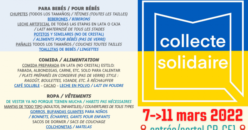 Collecte solidaire Ukraine / Recogida solidaria Ucrania